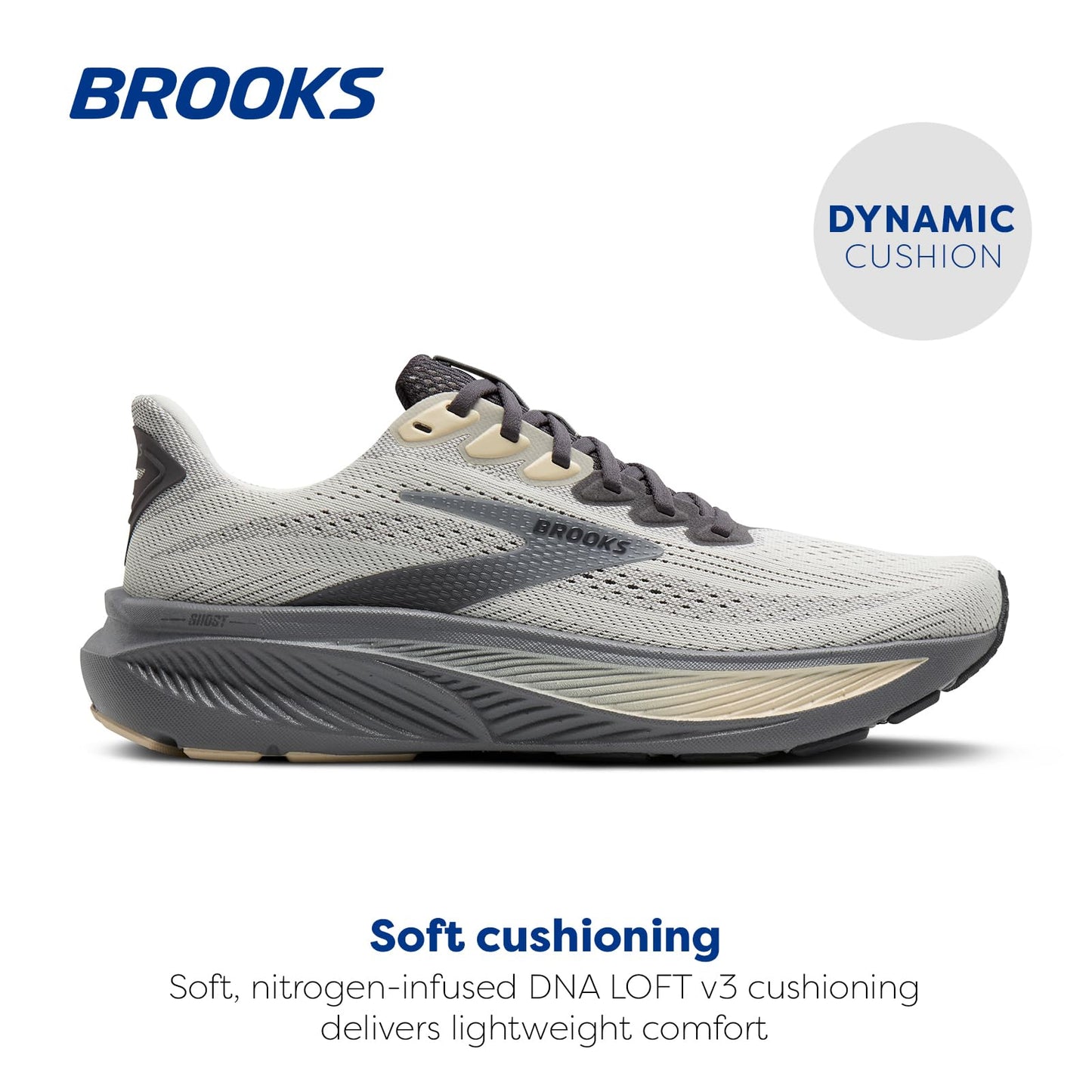 Brooks Men’s Ghost 17 Neutral Running Shoe - Vaporous Grey/Primer/Sand - 11 Medium