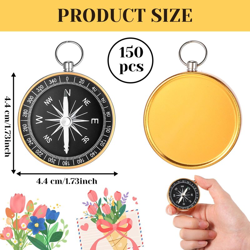 Huquary Compass Wedding Favors for Guests, Compass Souvenir Gift for Travel Themed Party Decorations Nautical Christmas Ornaments(Classic, 150 Pcs)