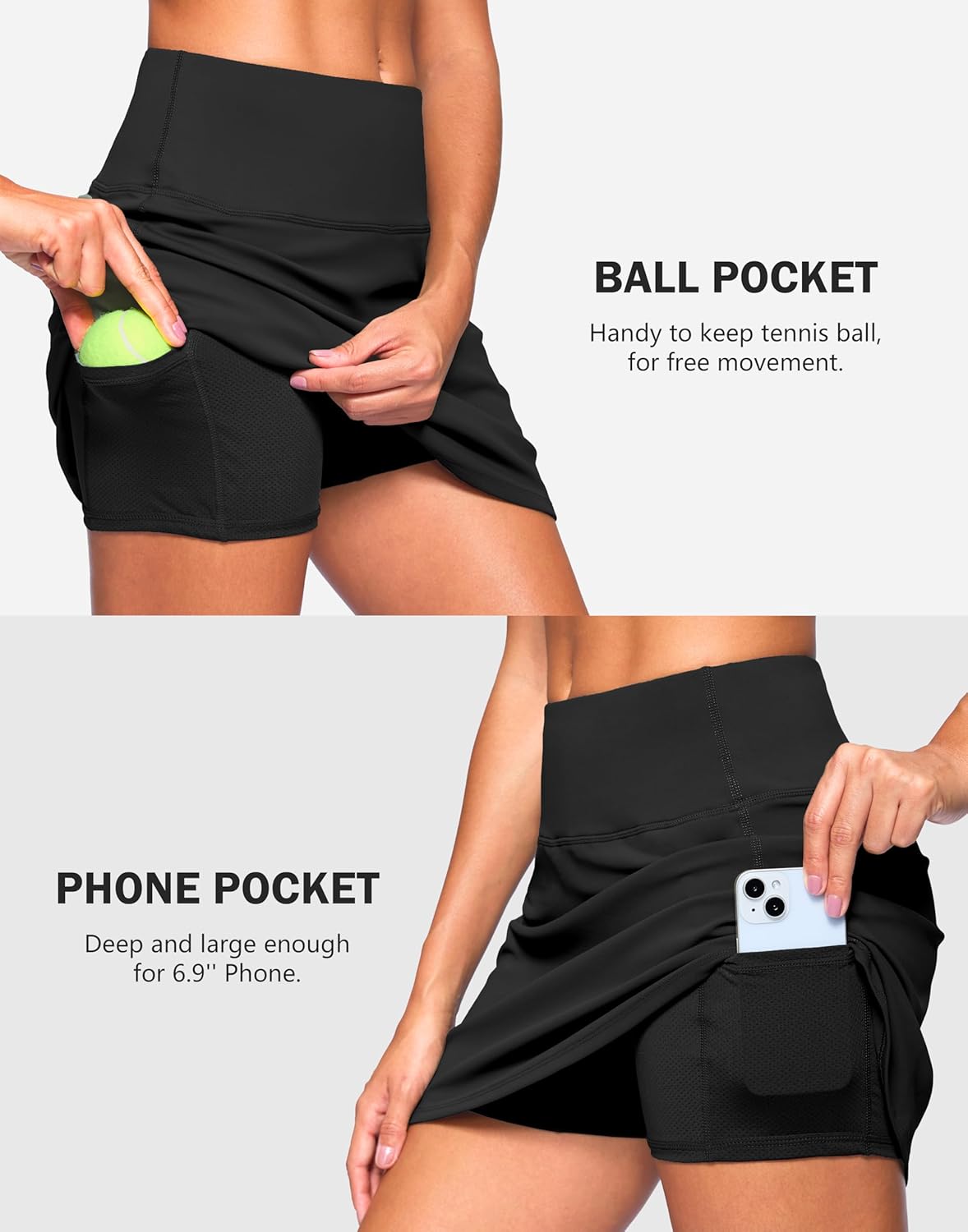 SANTINY High Waisted A-Line Skorts for Women - 2 Pockets | Casual Pickleball & Golf Skirt (13.5"/15")
