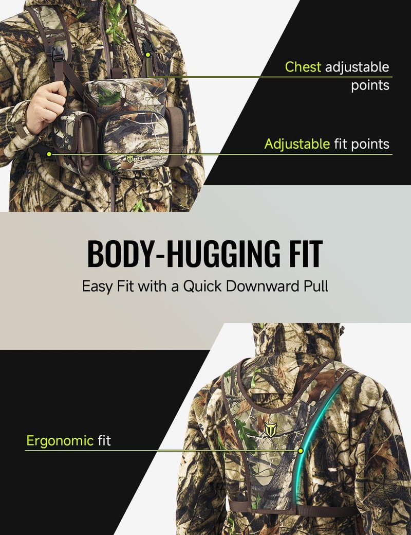 TIDEWE Binocular Harness Chest Pack - Lightweight & Waterproof with MOLLE System | Next Camo G2, 2 Detachable Pouches