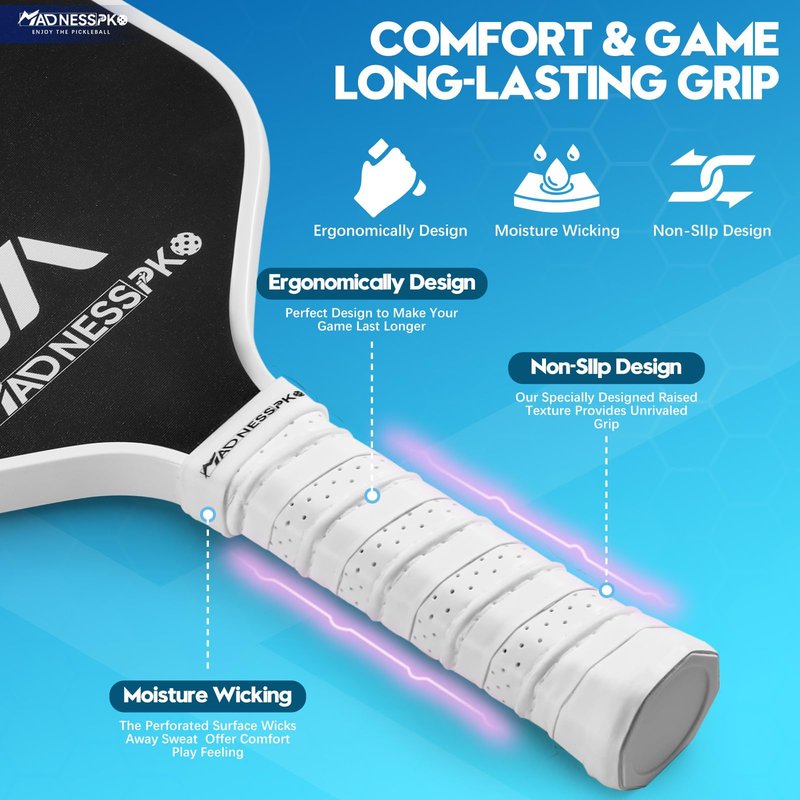 Pickleball Paddles Set of 4 Frosted Fiberglass Rackets Honeycomb Core Pickleball Set with 4 Pickleball Paddles+ 4 Pickleball Balls+ 1 Bag+ 4 Replacement Soft Grip+ 2 Towel