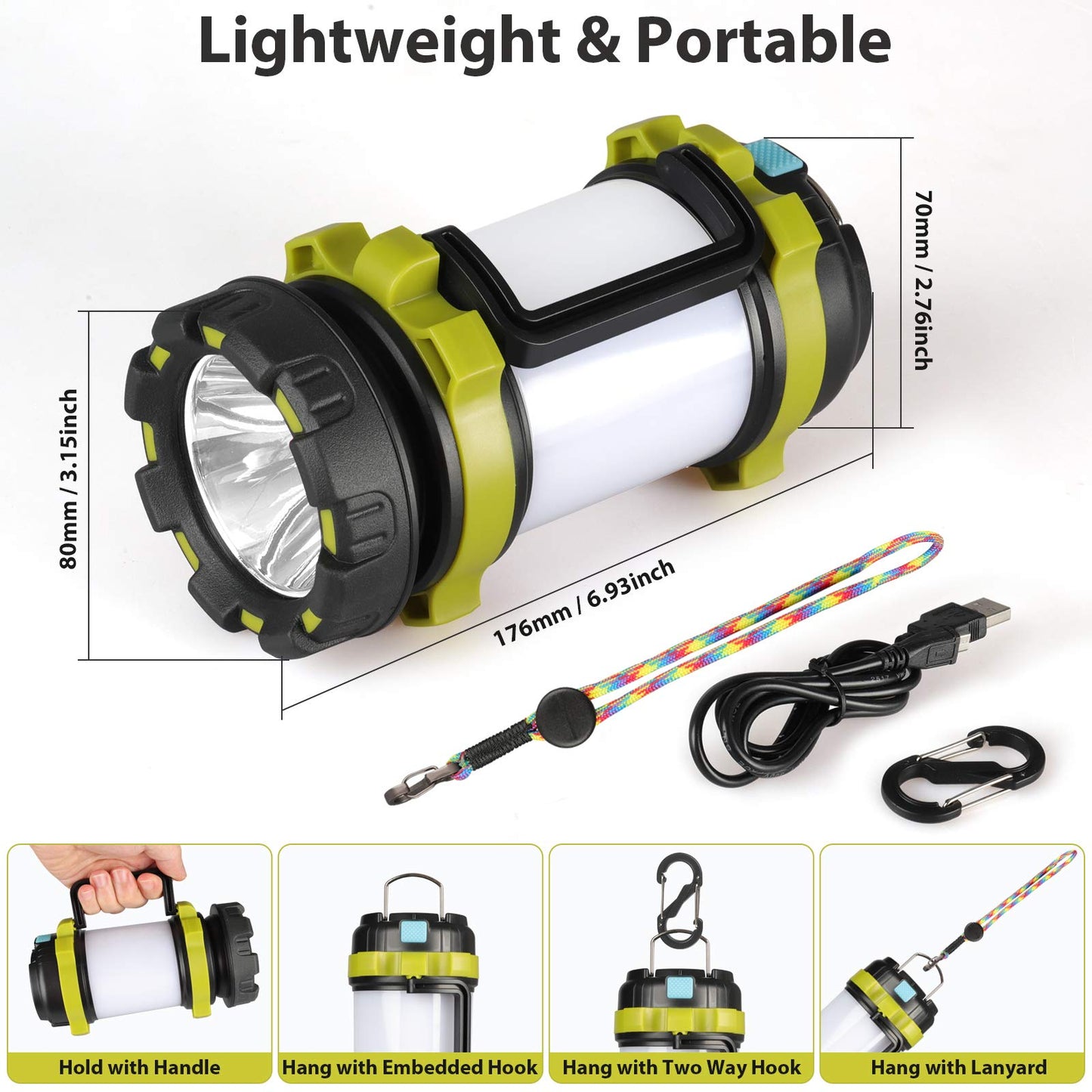 1 Pack Camping Lantern, Outdoor Led Camping Lantern, Rechargeable Flashlights with 1000LM, 6 Modes, 4000mAh Power Bank, IPX5 Waterproof Portable Emergency Camping Light for Hurricane Survival Hiking