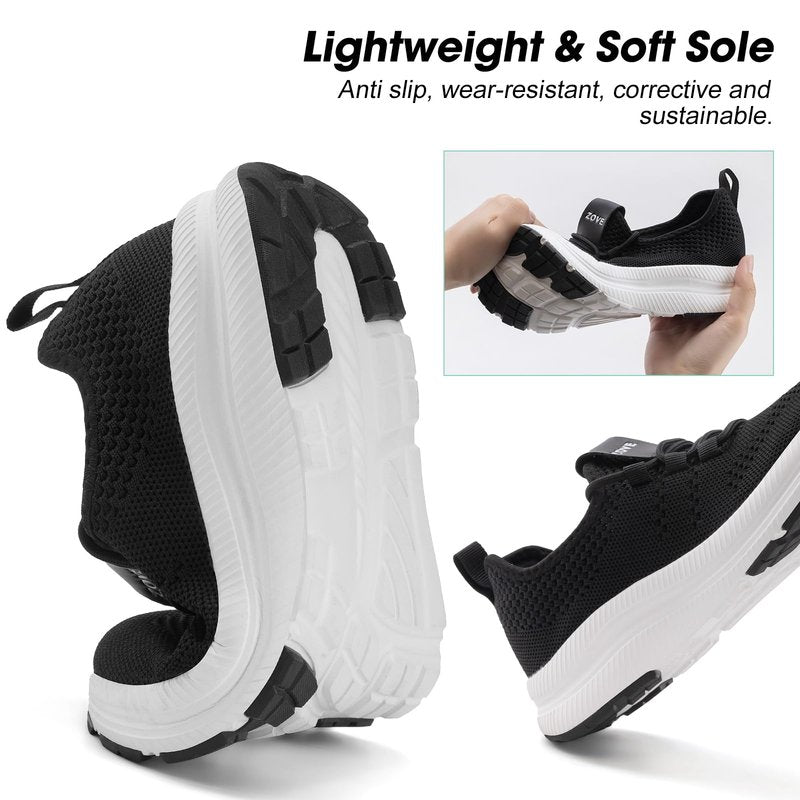 ZOVE Wide Toe Box Shoes Women Extra Wide Width Sneakers Ultra Light Road Running Shoes Non-Slip Tennis Sneakers Breathable Walking Athletic 8803 Black 37