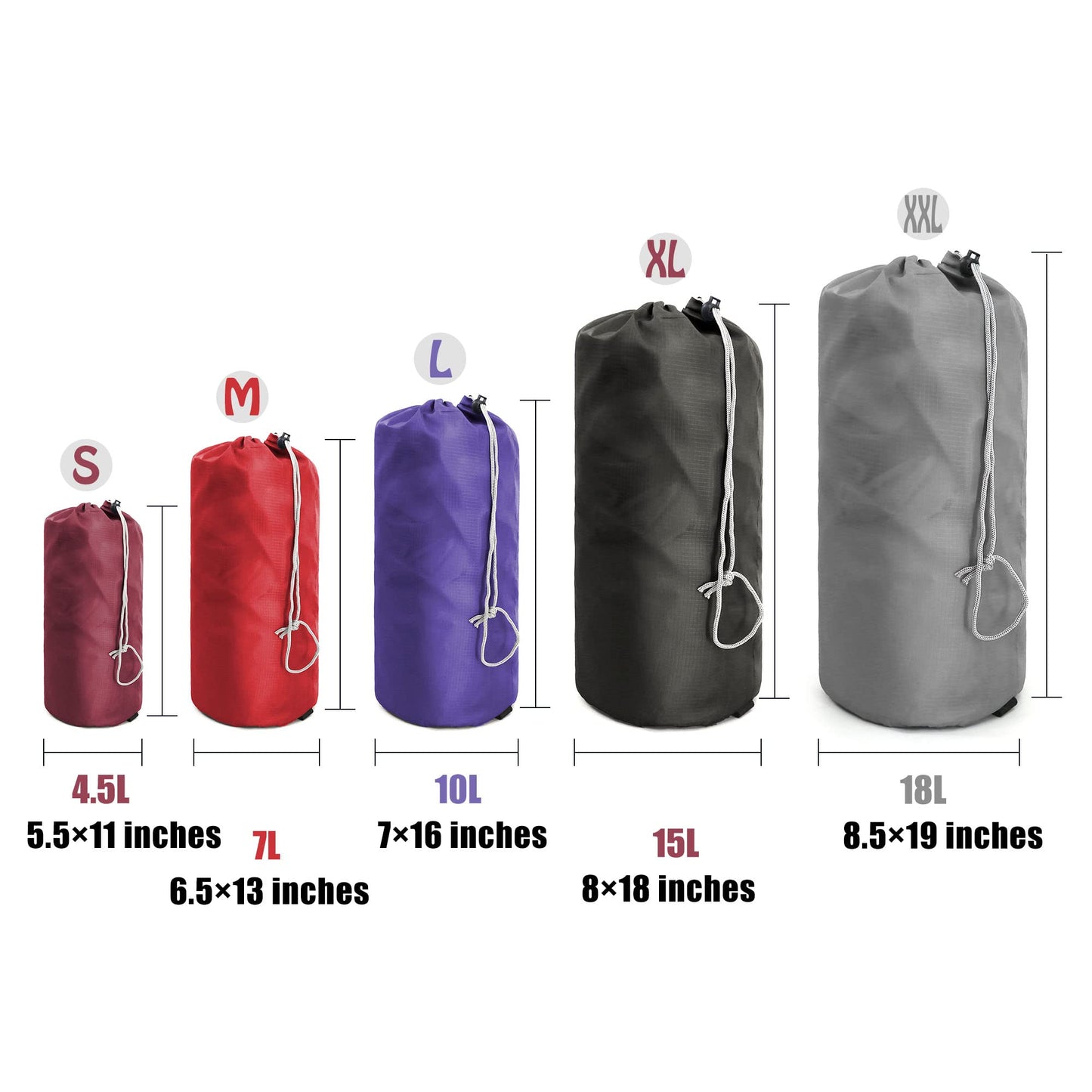 BeeGreen Stuff-Sacks-for-Backpacking 6 Pack with Dust Flap Ditty Bags Bulk for Outdoor Products Camping Gear Travel Drawstring Bags Foldable Lightweight