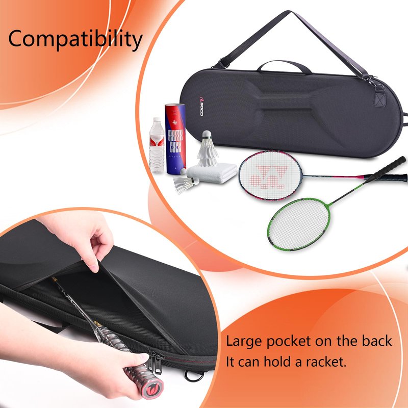 RLSOCO Portable Badminton Racket Case, Single Shoulder Racket Bag for 2 Yonex/Kawasaki/Champion/Senston Racquet and balls | Compact Design with YKK Zipper & Scratch Protection (Case Only)