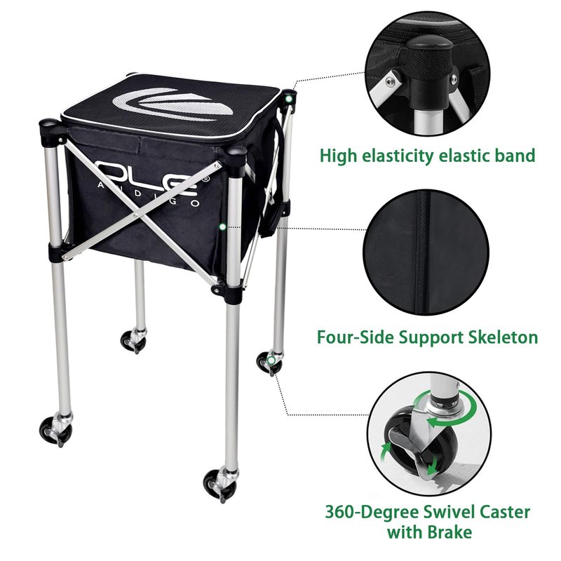 OLE ANDIGO Tennis Ball Hopper Ball Cart, Can Hold 165 Balls Tennis Basket, Foldable and Disassembled Comes Pickleball Hopper with Storage Bag,Suitable for Tennis/Pickleball/Baseball/Softball