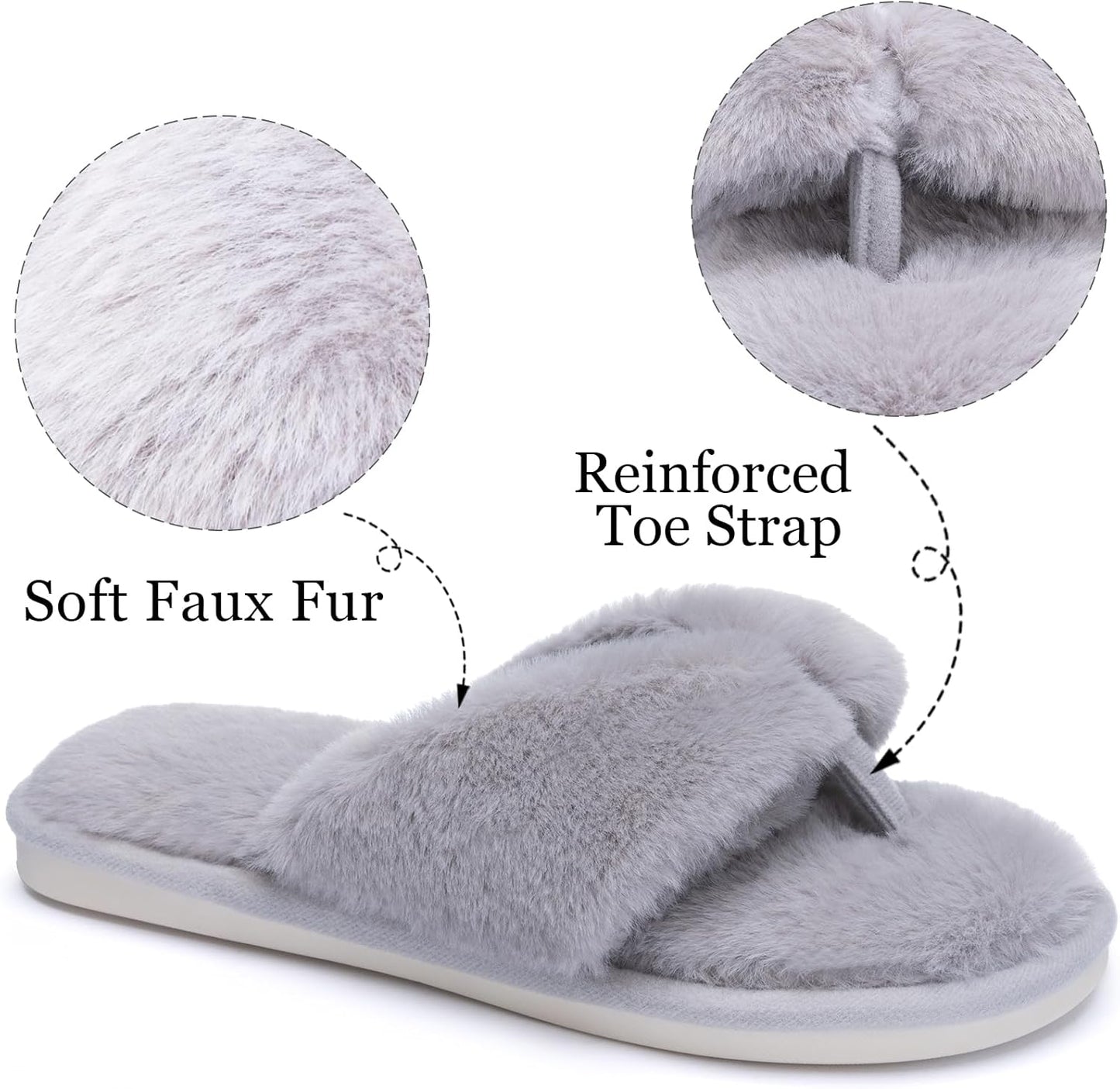Fluffy House Slippers for Women - Open Toe Memory Foam Flip Flops | Soft Indoor Outdoor Slides