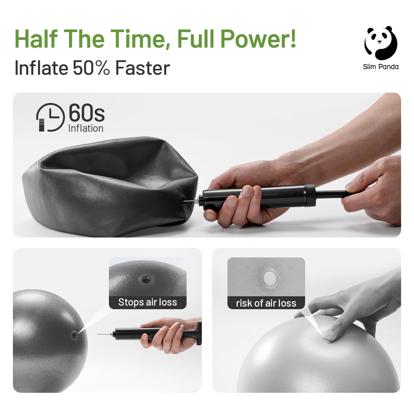 Slim Panda 9 Inch Pilates Ball - Anti-Burst Mini Yoga Ball with Needle Valve Pump - Small Exercise Core Ball for Barre, Stability & Physical Therapy