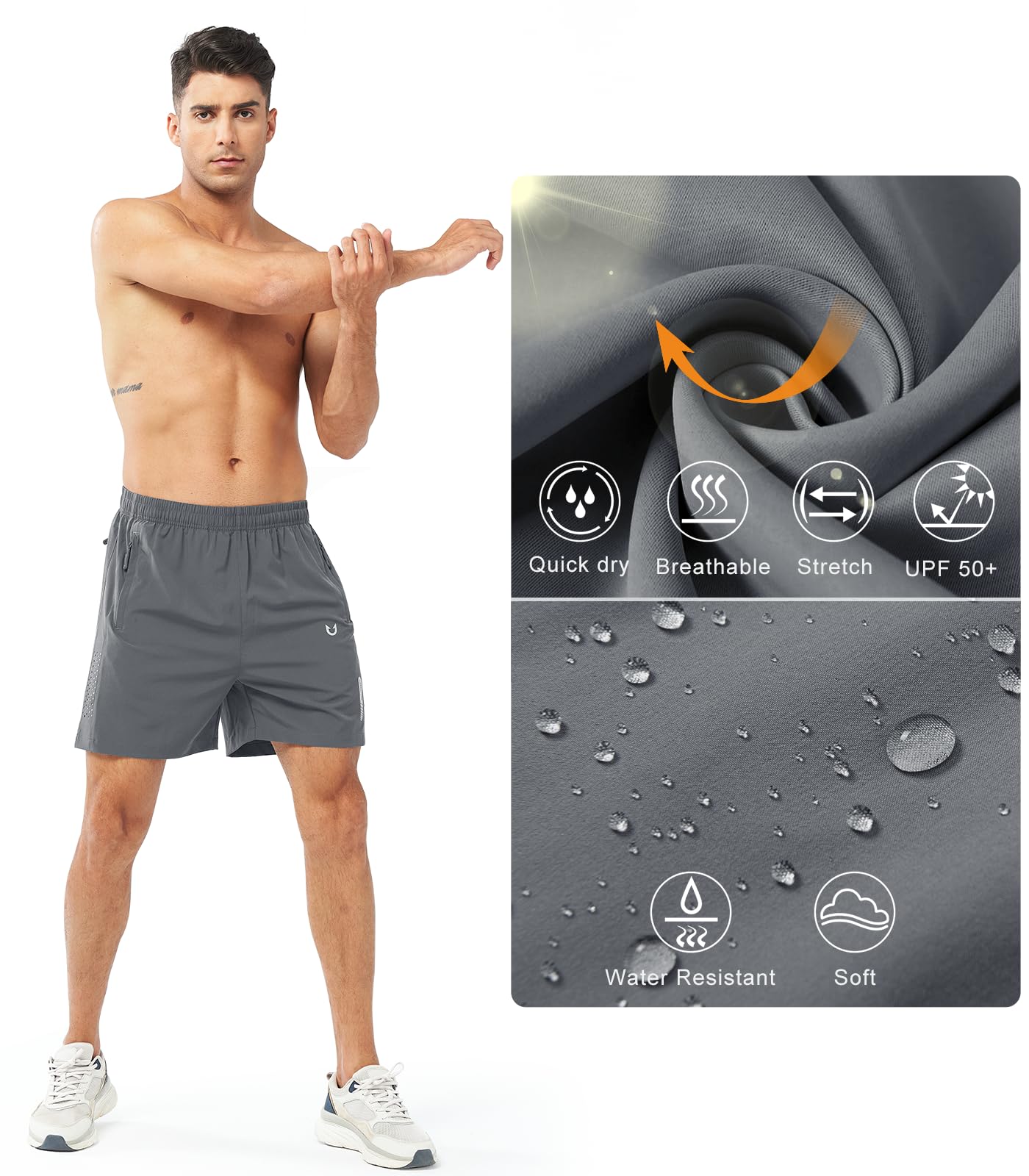 NORTHYARD Men's Athletic Running Shorts Gym Workout 7"/9"/5" Quick Dry Lightweight Sports Basketball Tennis 3 Zipper Pockets SMOKEGREY-5inch 3XL