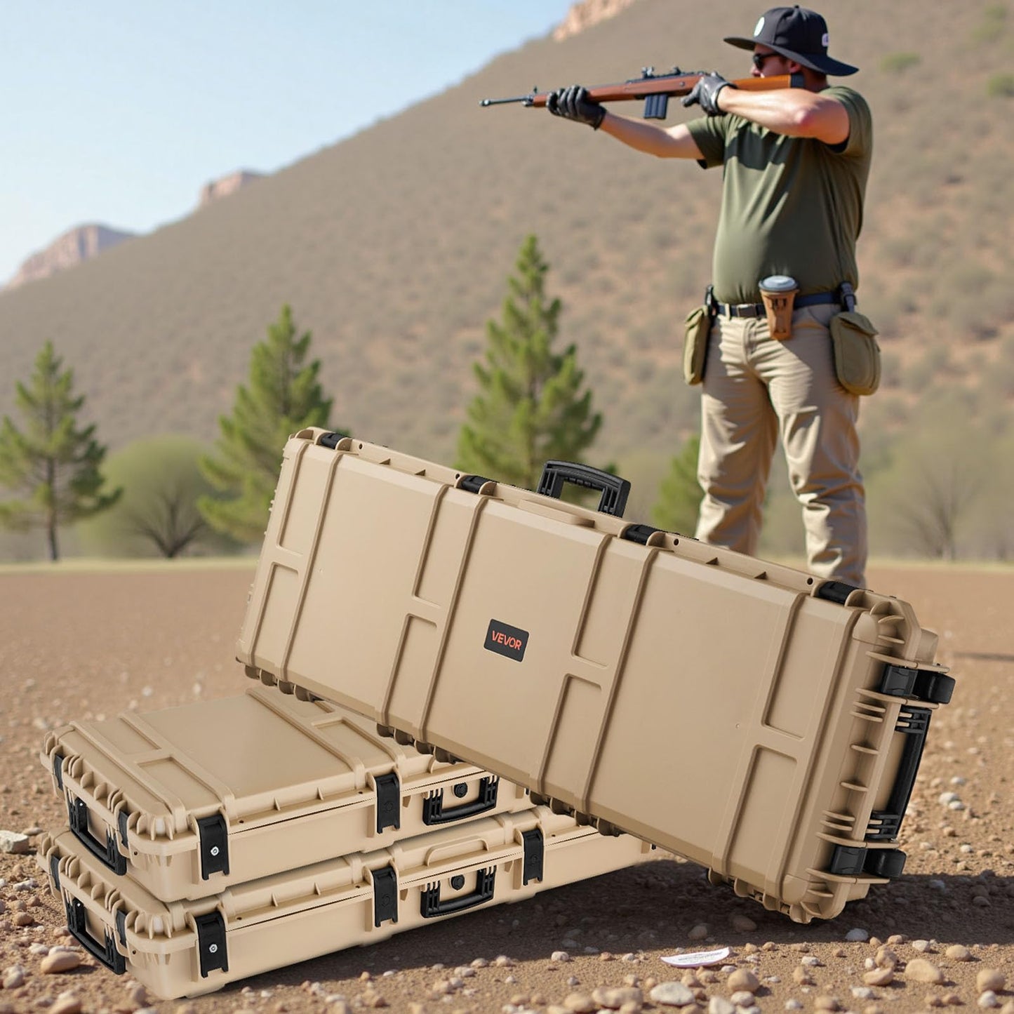 VEVOR Rifle Case, Rifle Hard Case with 4 Layers Fully-protective Foams, 52 inch Lockable Gun Storage with Wheels, IP67 Waterproof & Dustproof, for Rifle, Shotgun, Airsoft Gun, Khaki