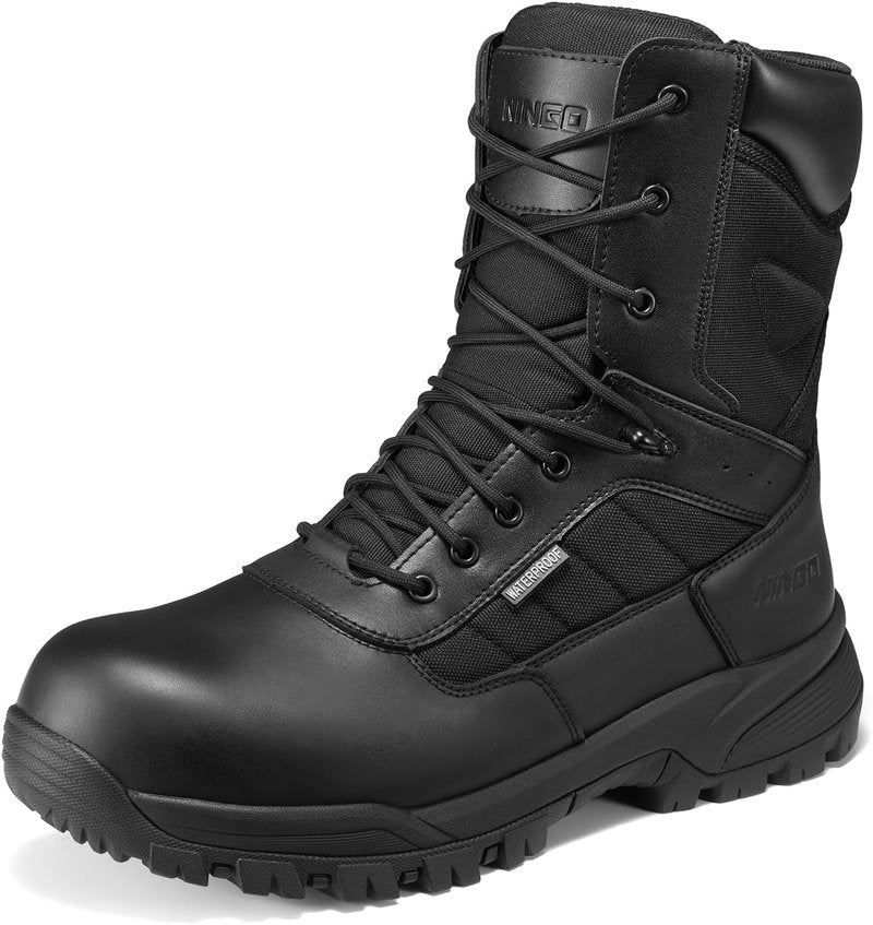 Composite Toe Work Boots for Men - Waterproof, Lightweight Design | 8" Leather Safety Shoes with Side Zipper, Non-Slip & Puncture Proof