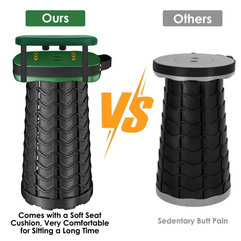 aboutool Folding Camping Stool, Square Collapsible Portable Stool with Elastic Seat Cushion& Adjustable Nylon Bag, Sturdy Lightweight Telescoping Foldable,Max Load 485lb (Green)