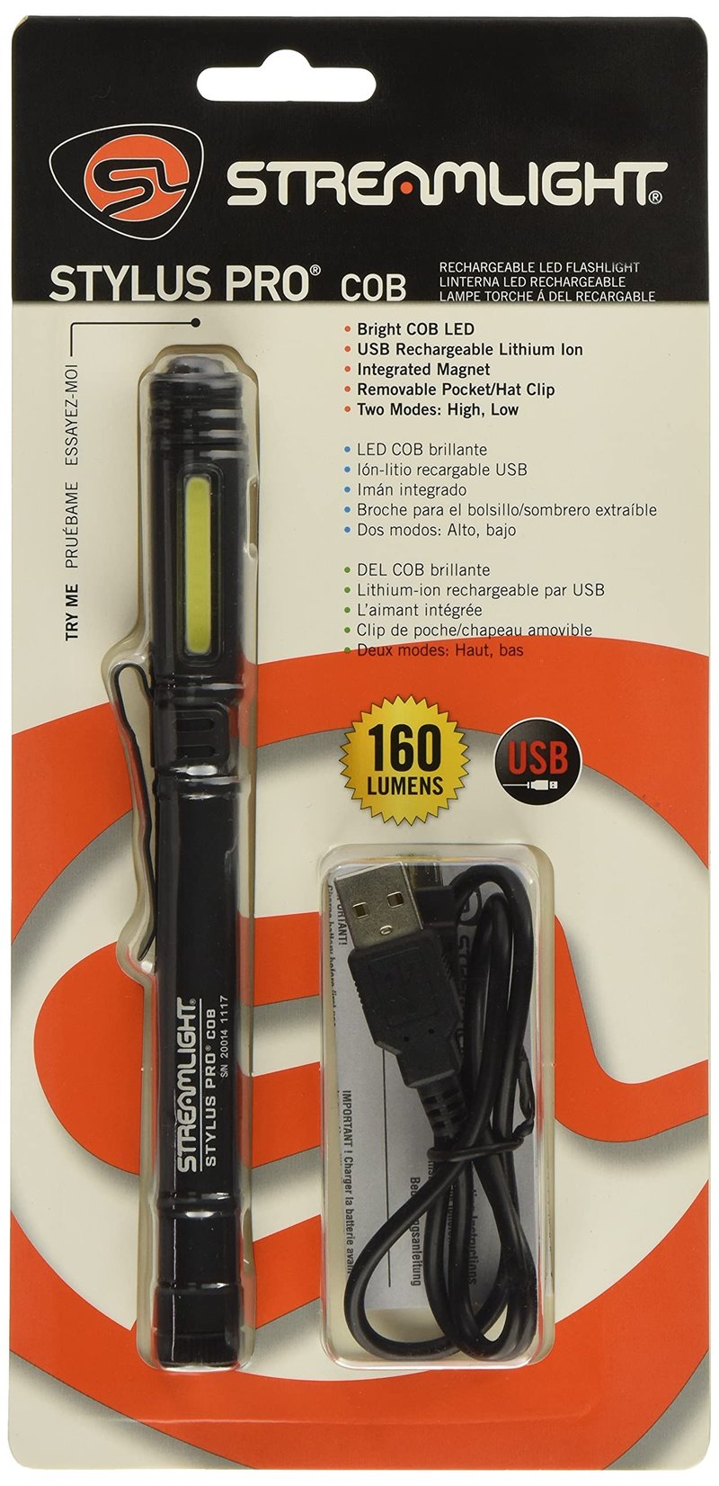 Streamlight 66700 Stylus Pro COB with USB cord Clam Black
