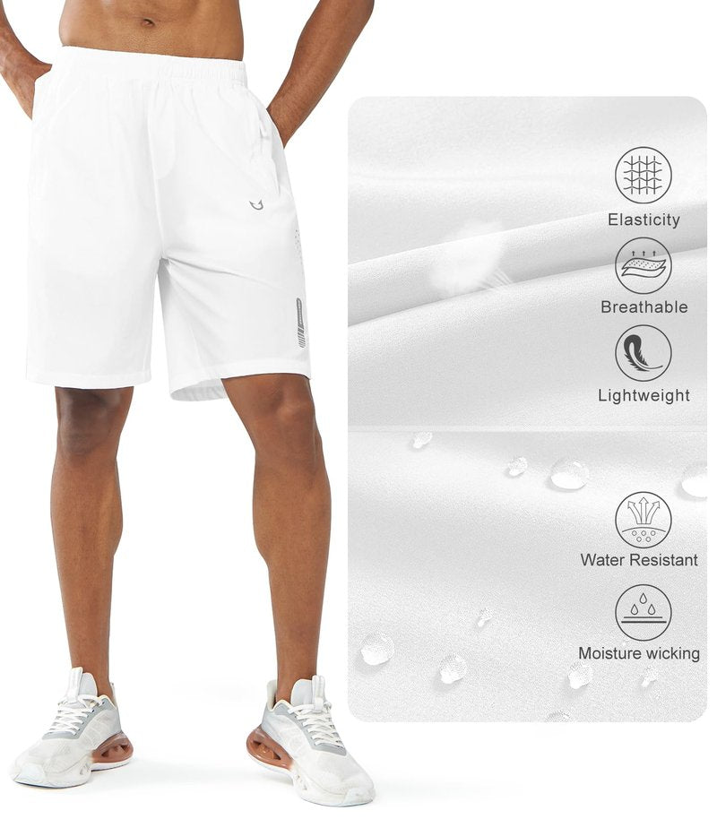NORTHYARD Men's Athletic Running Shorts Gym Workout 7"/9"/5" Quick Dry Lightweight Sports Basketball Tennis 3 Zipper Pockets White S