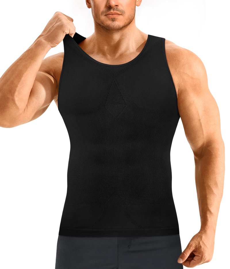 Eleady Men's Compression Shirt Undershirt Slimming Body Shaper Athletic Workout Shirts Tank Top Sport Vest with Zipper (Beige, X-Large)