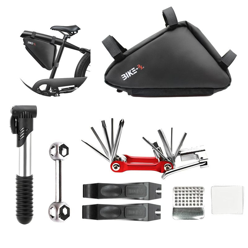 BIKE-RX Portable Bike Repair Kit -Bicycle Tool Set with Multitool,120 PSI Mini Pump, Tire Levers & Patches–Bike Maintenance Tools for BMX, Mountain & E-Bikes