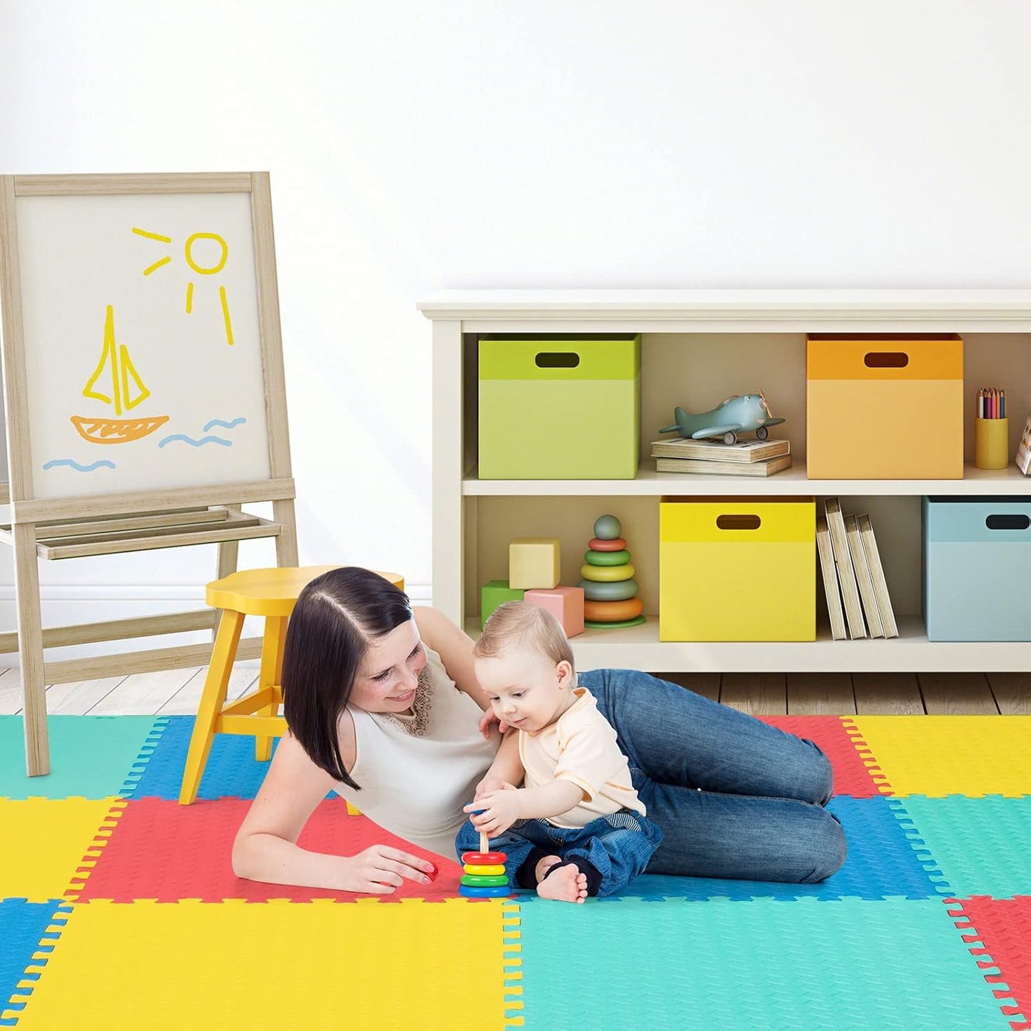 Tangkula 12 Tiles Exercise Flooring Mats - Non-Slip EVA Foam Interlocking Mats for Home Gym | 1/2" Thick