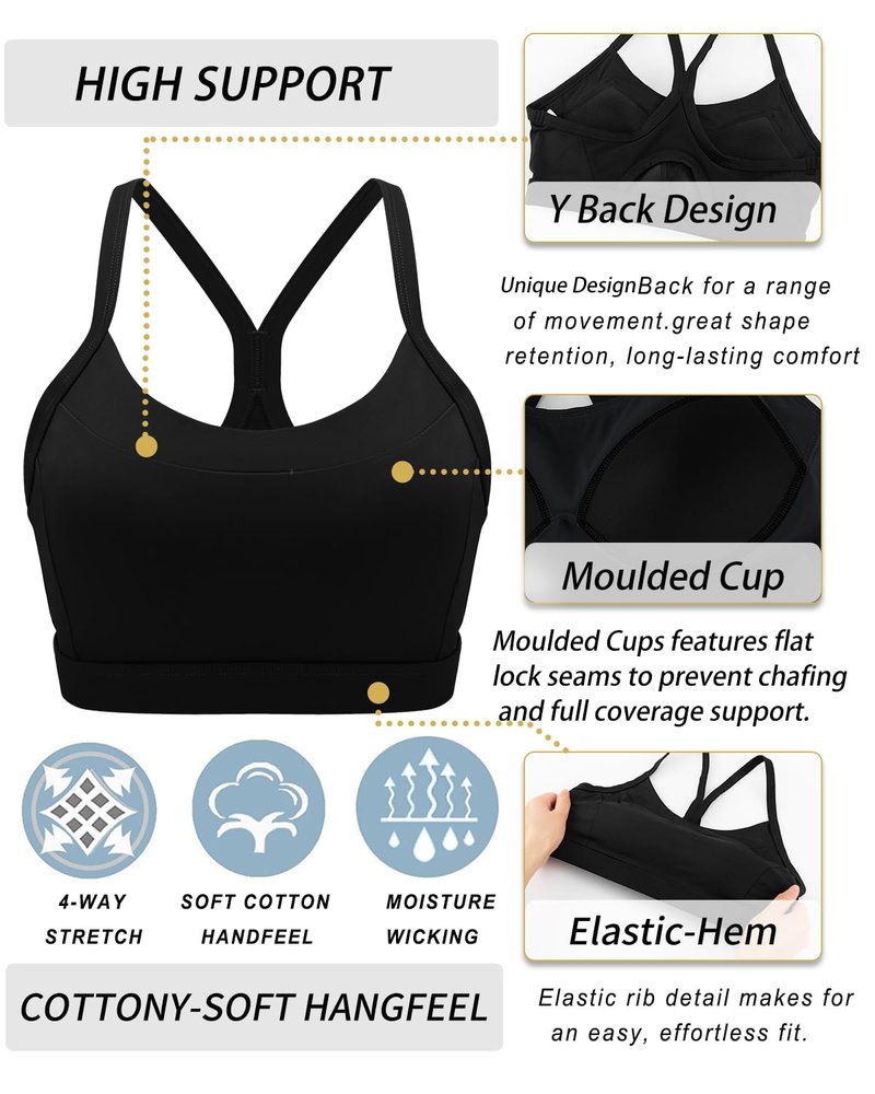 Running GIRLBlack Sports Bra,Y Back Molded Cup Running Sports Bras for Women High Support Workout Yoga Bra(3057Black_M)