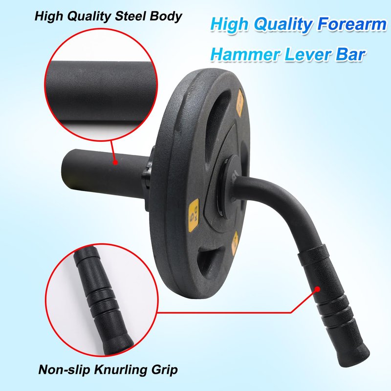 Wrist Forearm Strengthener Fits 2 Inch Weight Plates, Arm Wrestling Hammer Bar with Barbell Clamp, Heavy-Duty Wrist Strength Equipment for Grip and Forearm Workout