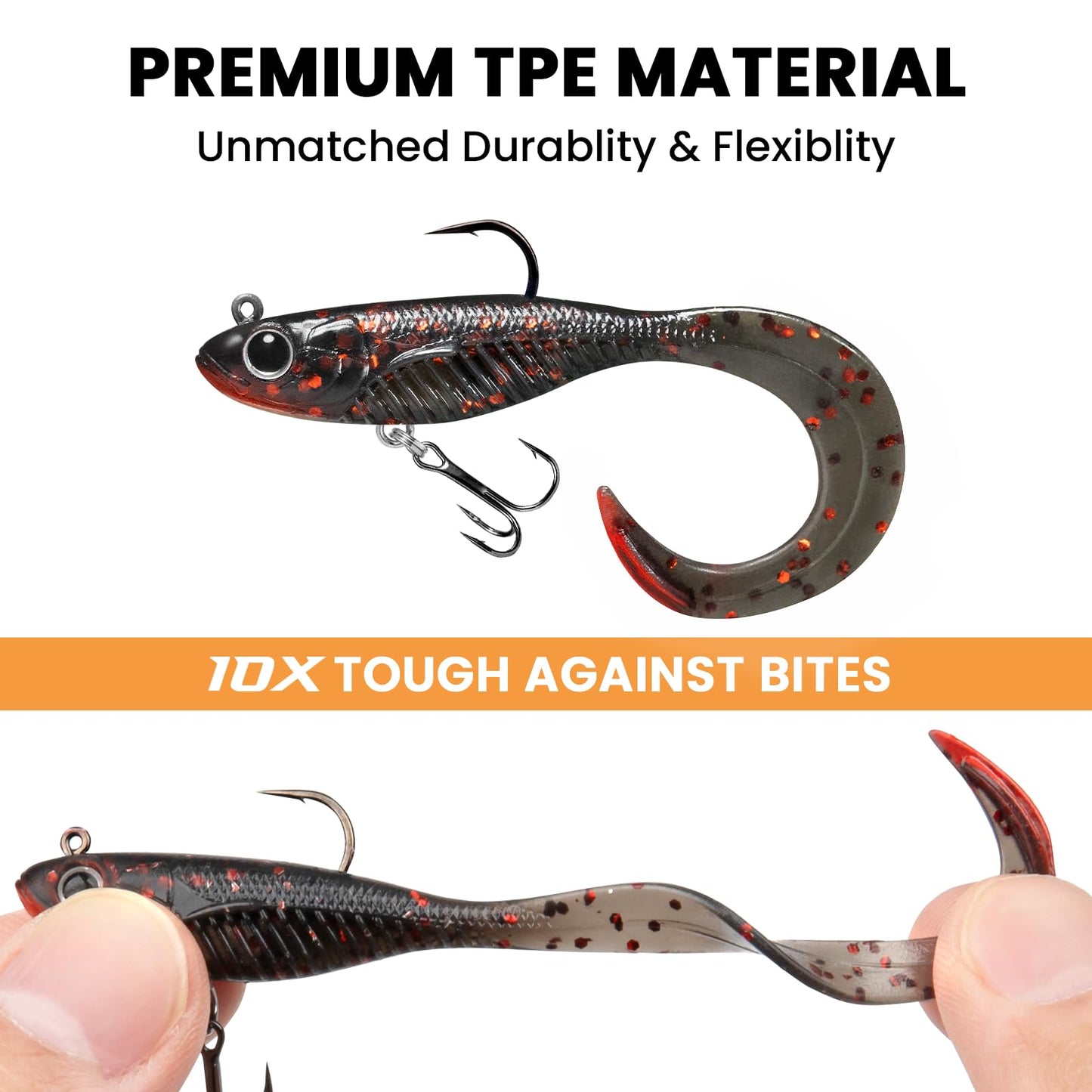 TRUSCEND Duramax Easy Catch TPE Soft Fishing Lures with BKK Hooks, Trembly Sinking and Vibrating Swim for More Bites, Pre-rigged Tear-Resistant Swimbaits for Bass, Trout, Crappie, Freshwater Saltwater