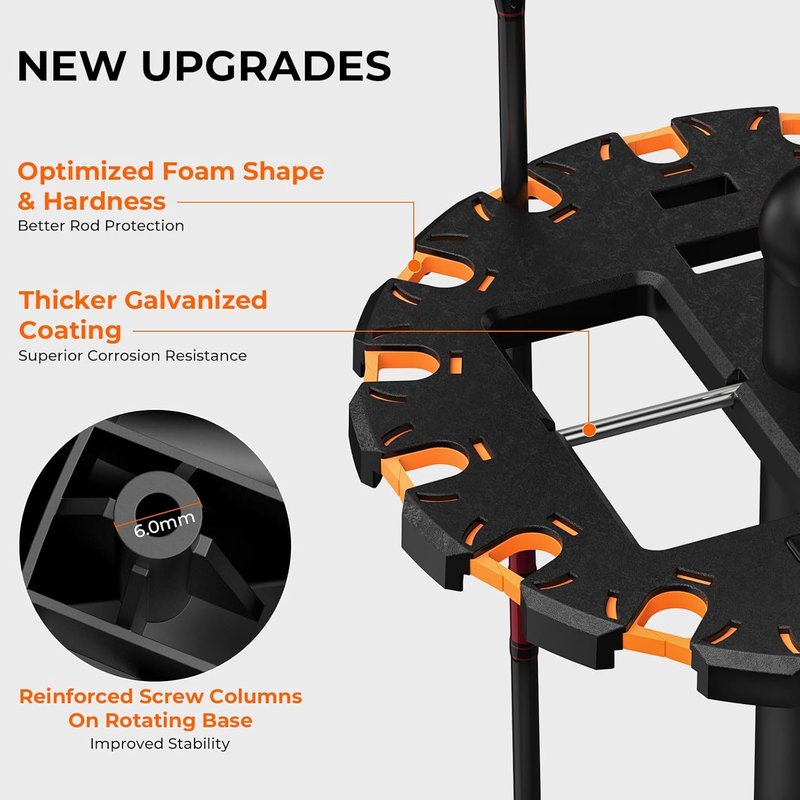 KastKing V16 Fishing Rod Holder - Space-Saving Floor Rack for 16 Rods | Durable ABS Foam Organizer