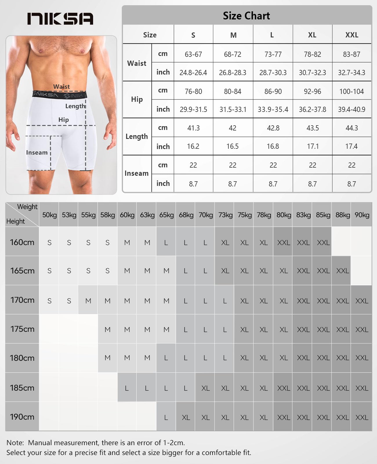 Niksa 1/2/3Pack Mens Compression Shorts with Pocket, Performance Spandex Athletic Sports Workout Running Underwear Shorts