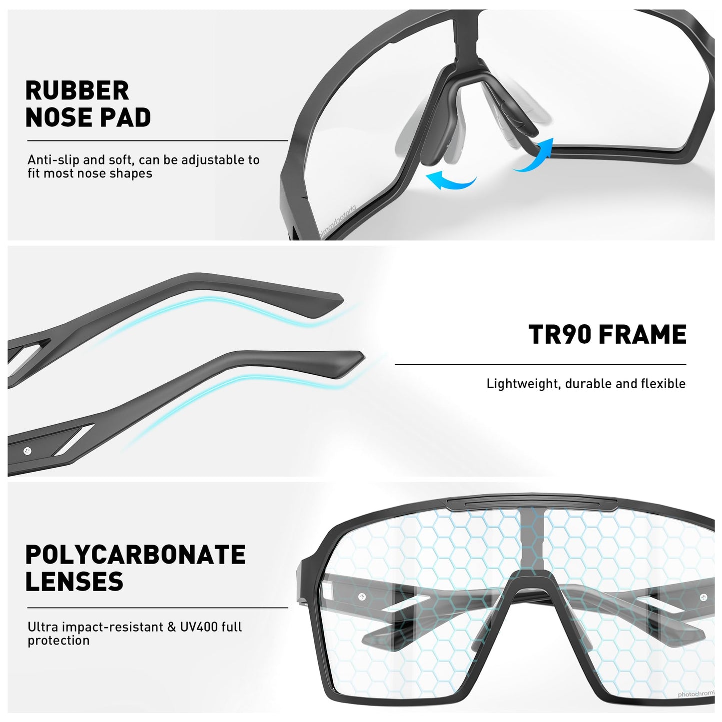 SCVCN Photochromic Cycling Glasses Men Women Clear Mountain Bike Sunglasses Sports Baseball Riding MTB S327