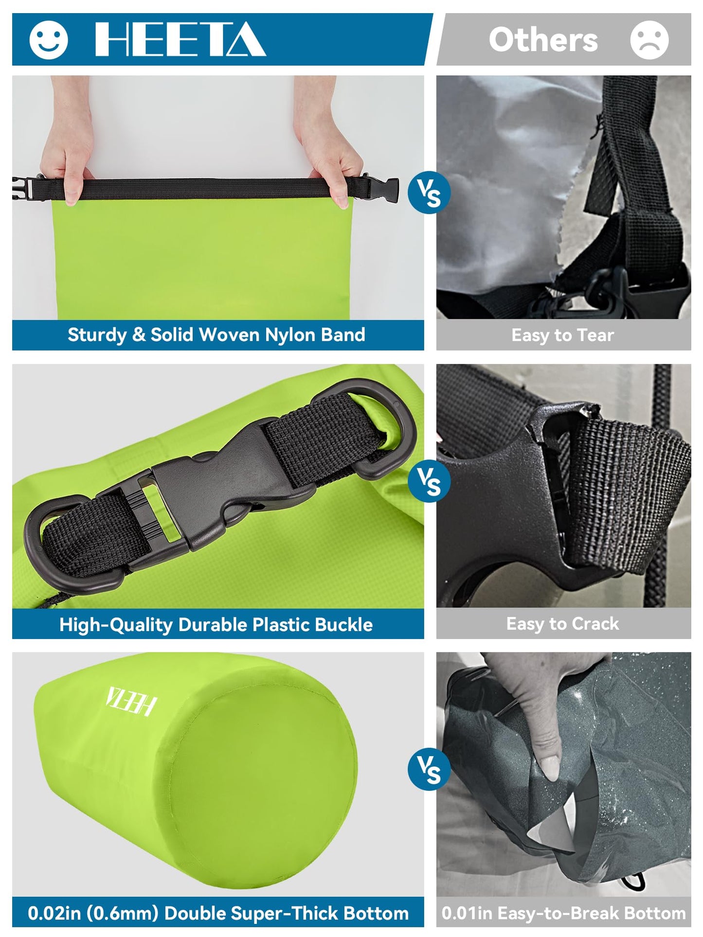 HEETA Waterproof Dry Bag for Women Men, Roll Top Lightweight Dry Storage Bag Backpack with Emergency Whistle for Travel, Kayaking, Boating, Camping, Beach, Cruise Ship Essentials (Lemon Green, 10L)