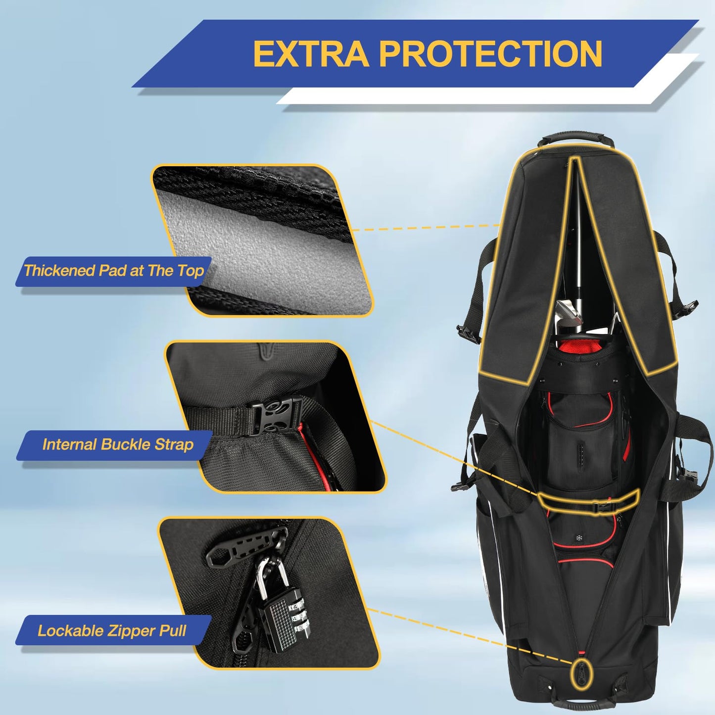 Gofly Golf Travel Bag for Airlines with Wheels, Lockable Zipper and Shoes Compartment, Soft-Sided Golf Club Travel Bag for Airline, Wear-Resistant Waterproof 900D Polyester Oxford