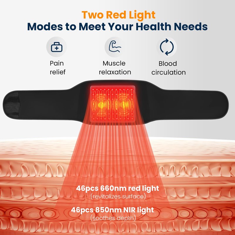 HOMVIMI Cordless Red Light Therapy Belt for Back Waist, Infrared Light Pad for Body Pain Relief, LED 660nm & 850nm Vibrating Massager with 3 Vibration, Back Brace Valentine Gifts for Men Women Mom Dad
