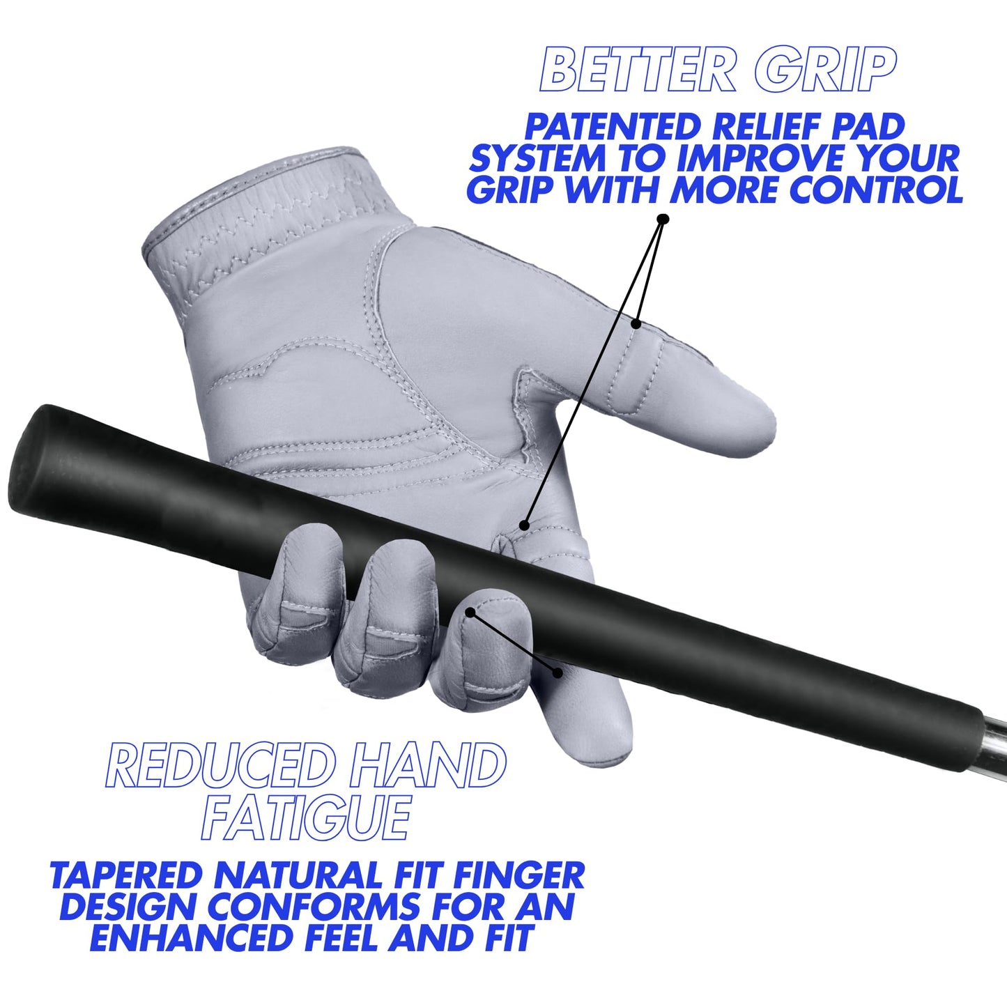 Bionic Men's StableGrip with NaturalFit 2.0 Golf Glove with Dual Expansion Thumb for Best Fit - Premium Cabretta Leather… (Gray, Medium/Large, Left)