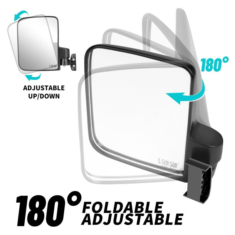 10L0L Golf Cart Side Mirrors, No Drilling Universal Rear View Mirror Folding Adjustable 180 Degree for EZGO Club Car Yamaha 0.75' 1' 1.25' Square Tube
