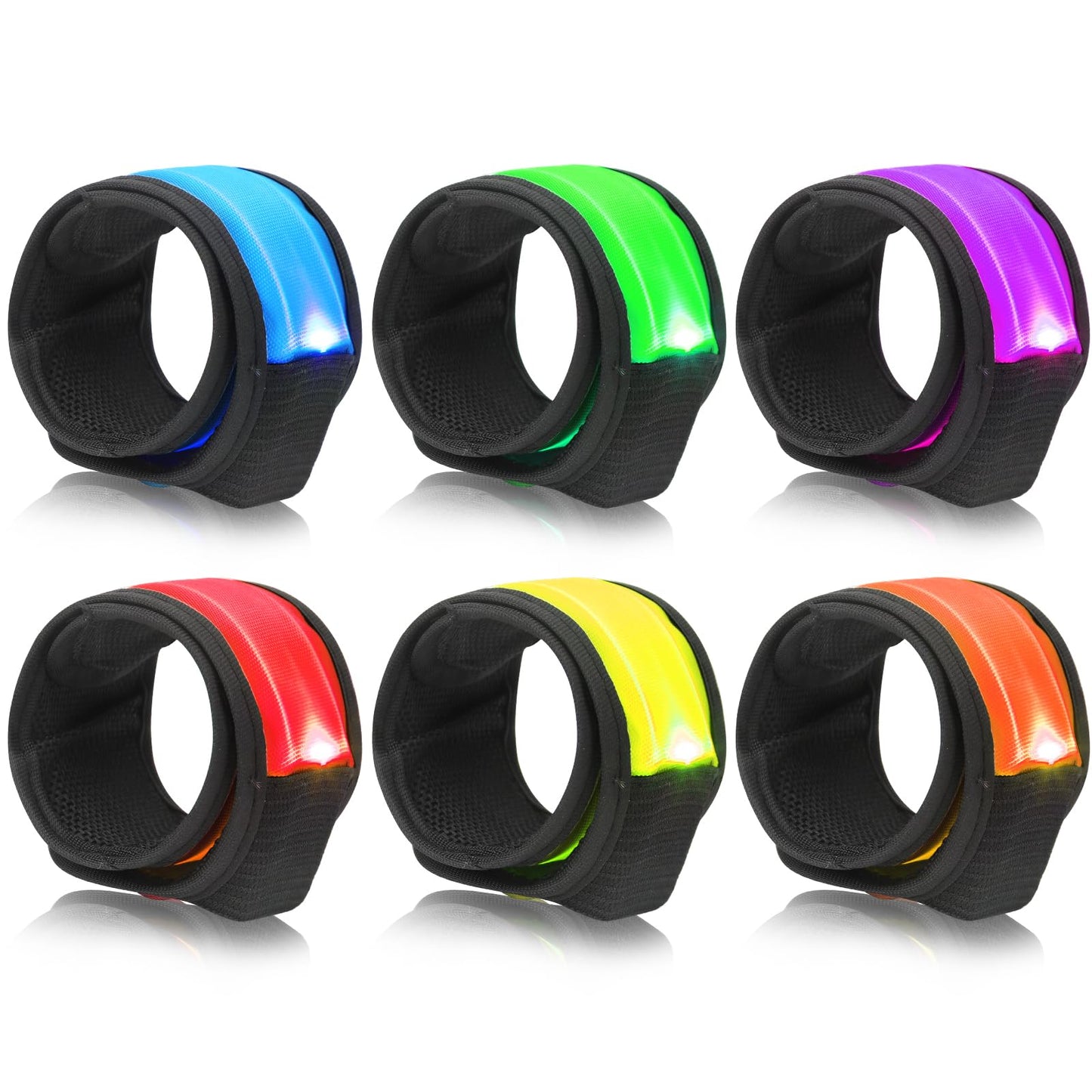 6PCS Led light Up Slap Wristband for Running, Glow In The Dark Slap Bracelets Arm Band Reflective Strips for Night Safety Cycling Walking Concert Camping Party Fishing, Wrist Light Flashing 3 Modes