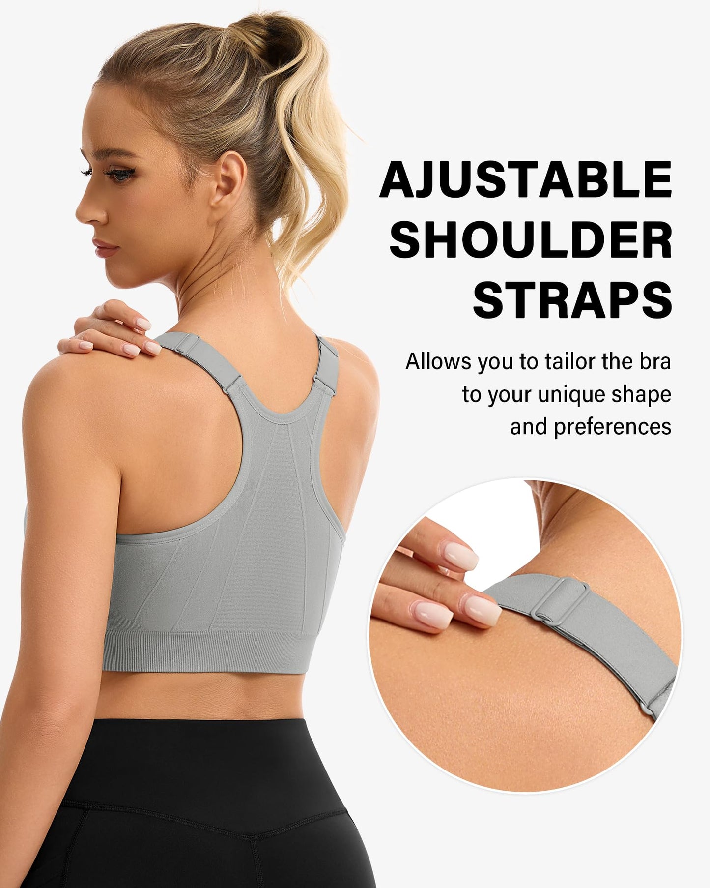 WANAYOU Women's Zip Front Sports Bra Wireless Post-Surgery Bra Workout Bras