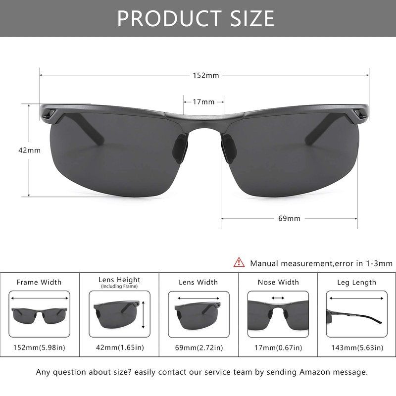 SUNGAIT XXL Extra Large 152MM Polarized Wrap Around Sports Sunglasses for Men Women Fishing Driving Al-Mg Frame UV400 (Gunmetal Frame/Gray Lens)