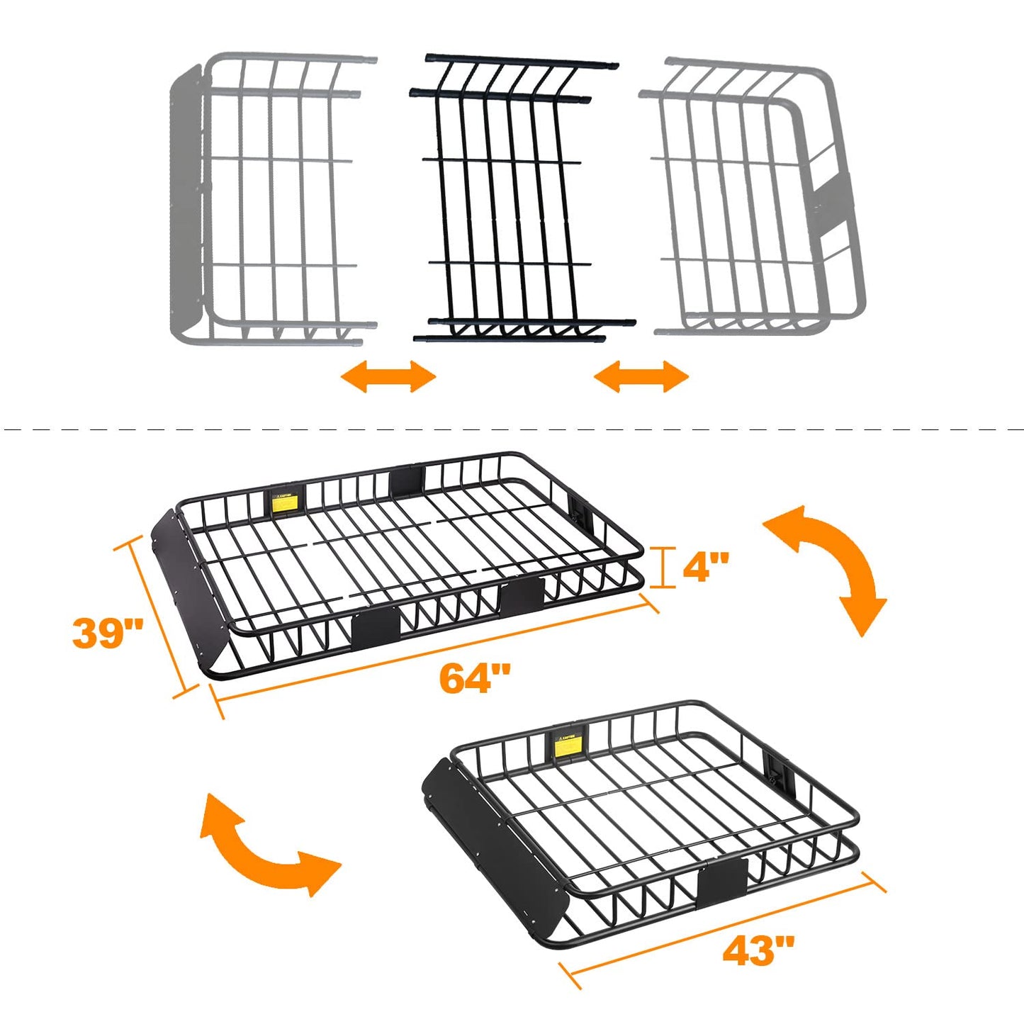 XCAR Roof Rack Basket Rooftop Cargo Carrier 64"x 39"x 4" + 3' x 4' Cargo Net + Cargo Carrier Bag 15 Cubic ft