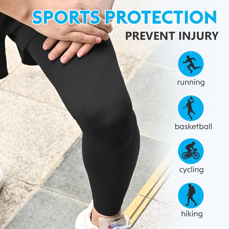 KEKING Full Leg Compression Sleeves, Unisex, Thigh High Compression Stocking 20-30mmHg Graduated Support for Thigh Calf Knee, Running, Basketball, Reduce Varicose Veins and Swelling, All Black L