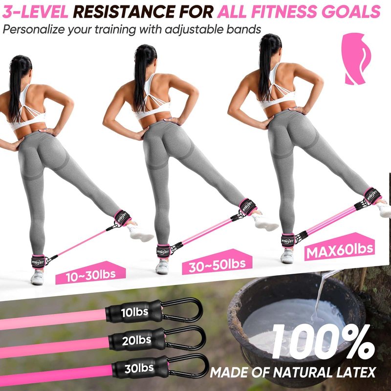 NTIUYOT Ankle Resistance Bands with Cuffs,Workout Sets for Women, Resistance Bands for Working Out, Exercise Band for Leg Booty, Home Gym Workout Equipment, Ankle Weights Fitness Band Set