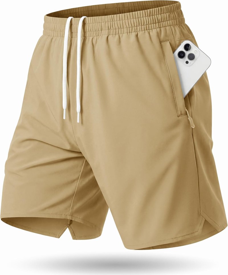 Men's Athletic Workout Shorts - Quick Dry Gym Running Shorts with Zipper Pockets | 7" Casual Hiking Shorts