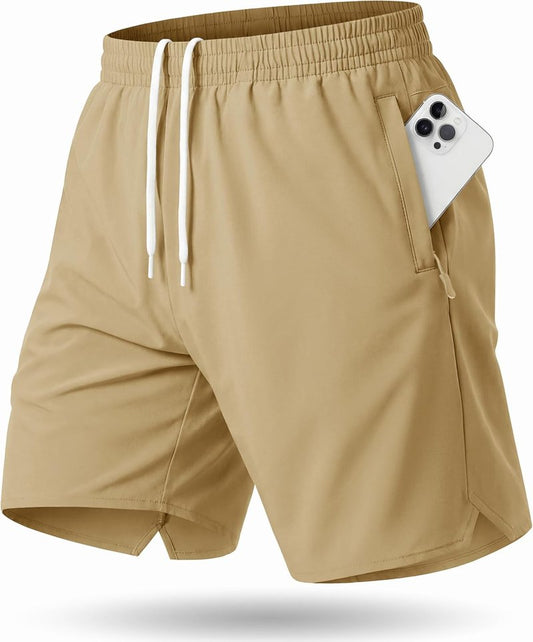 Men's Athletic Workout Shorts - Quick Dry Gym Running Shorts with Zipper Pockets | 7" Casual Hiking Shorts