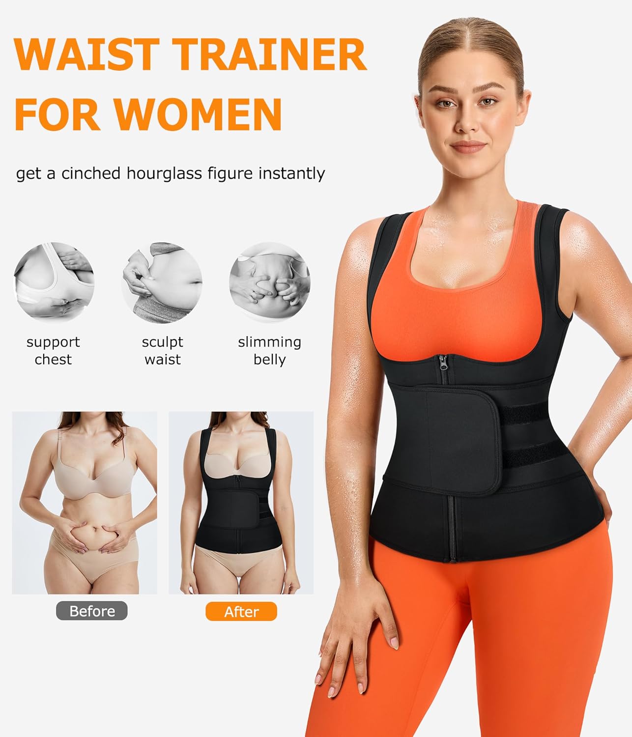 Sauna Sweat Suit for Women - Waist Trainer Workout Faja Body Shaper | Adjustable Fit, Lightweight Design