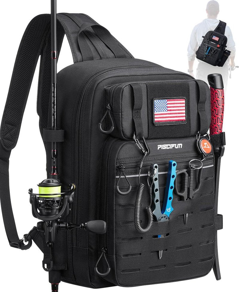 Fishing Backpack Tackle Bag - Water-Resistant Multi-Compartment Design | 2 Rod Holders, Lightweight Outdoor Pack