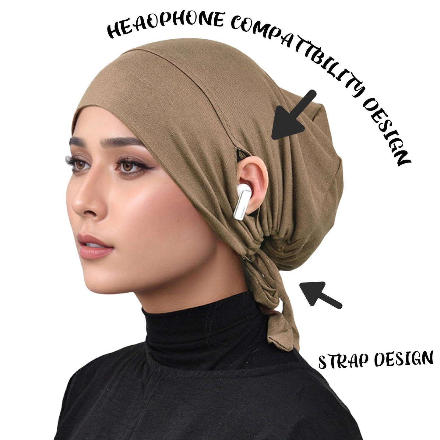 Hophor Hijab Undercaps Slouchy Beanies Cap Soft Hijab Caps Under Scarf for Women Muslim Jersey Inner Beain-Cap(Black+Khaki)