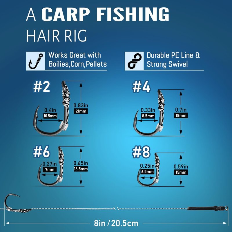 Pre-Tied Carp Rigs 24 Pack - Sharp Hooks, Swivel & PE Line for Big Fish | Ideal for Boilies, Pellets & Corn