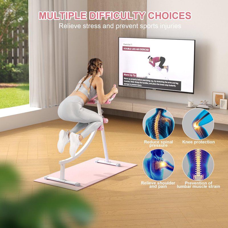 Ab Machine,Ab Workout Equipment,Ab Trainer Machine for Abs Workout at Home Gym, Knee Protection, Abdominal Trainer for Stomach Workout,Touch Displays(Pink)