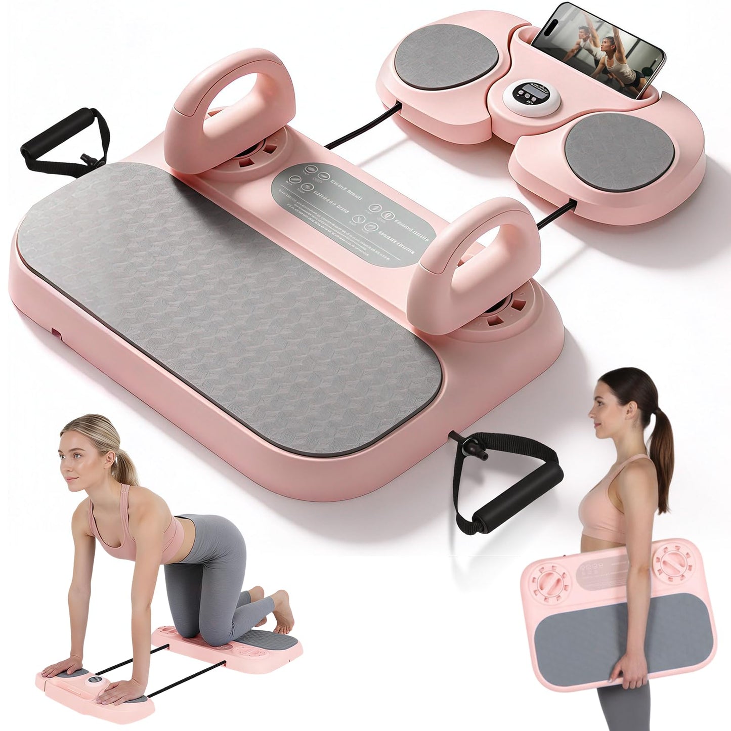 Pilates Board, 6-in-1 Pilates Reformer for Core & Full Body Workout, Portable Home Gym Equipment with Smart LED Digital Display, Pilates Trainer for Women, Beginners (Pink)