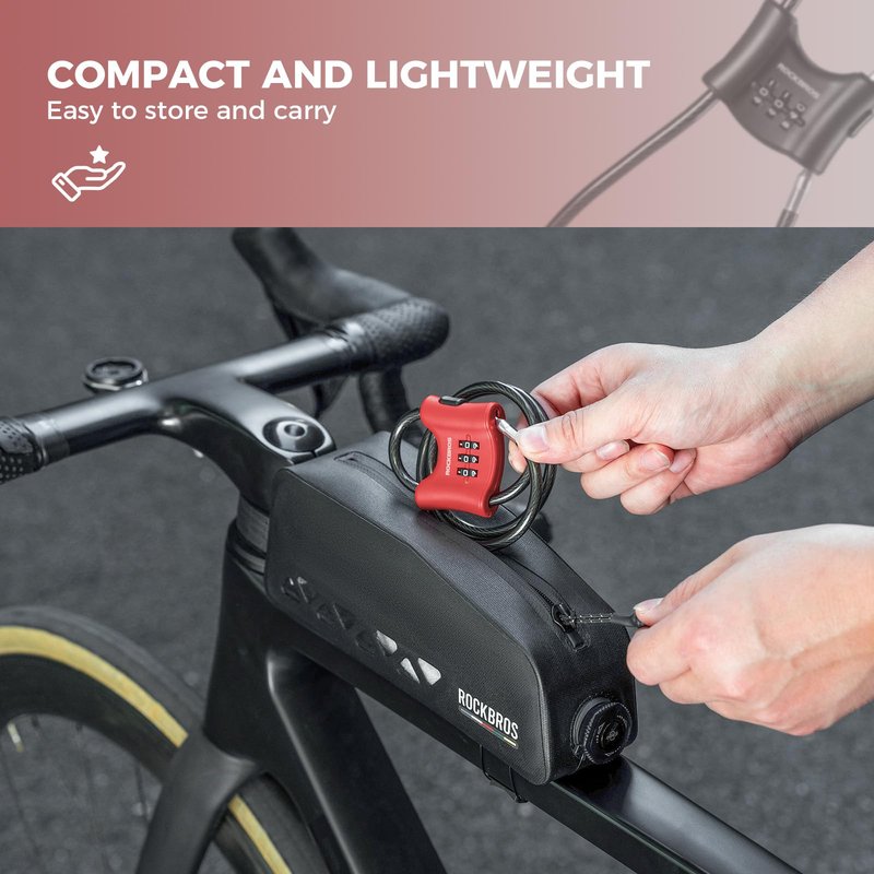 ROCKBROS Bike Lock (0.67m/2.2FT), 3-Digit Codes Resettable Combination Cable Lock,for Motorcycle, Mountain Road Bike, Helmet,(Black).