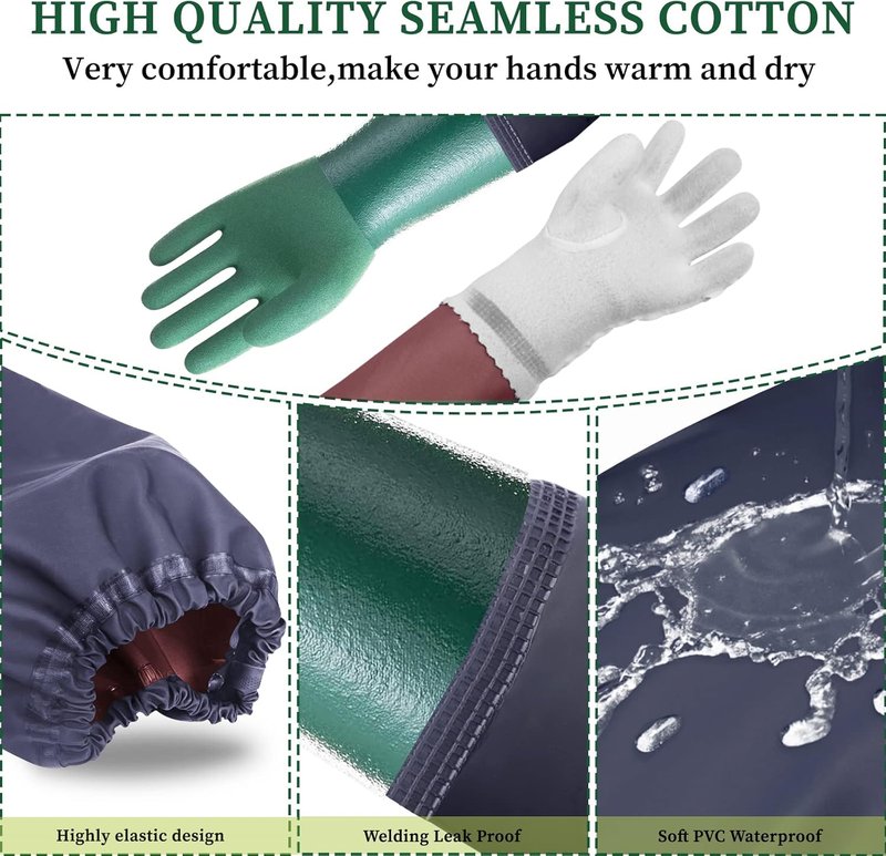 Full Arm Pond Gloves - Extra Long Waterproof with Cotton Lining | 25-Inch for Pond Cleaning