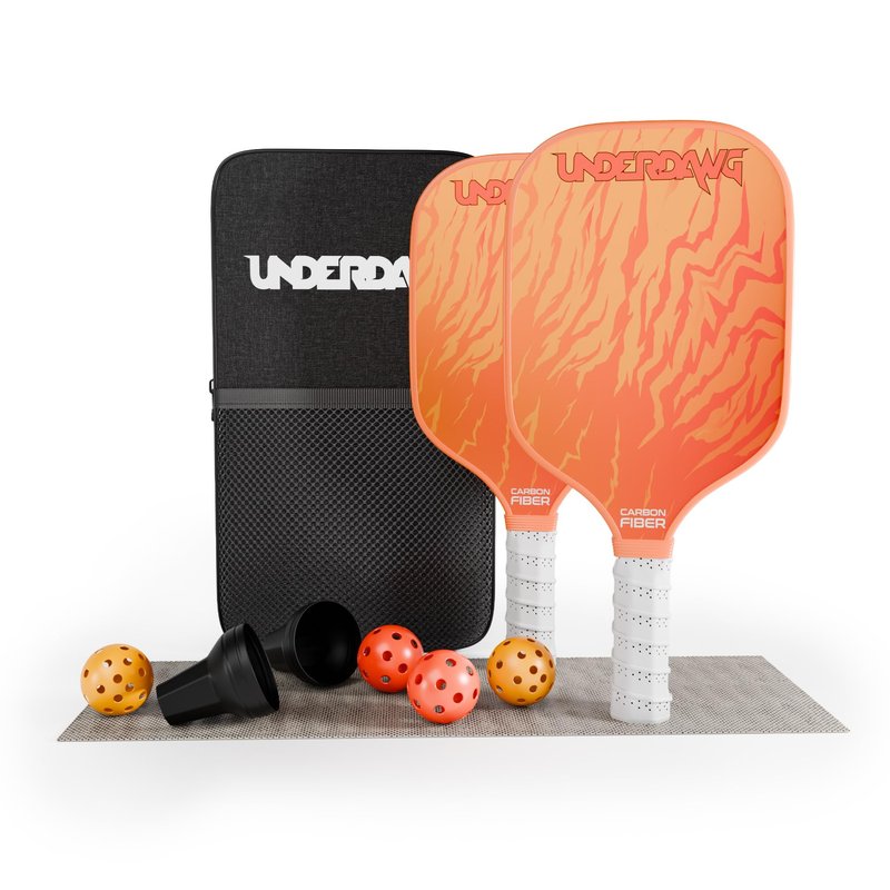 Pickleball Paddles Set of 2, USAPA Approved T300 Carbon Fiber, Polypropylene Honeycomb Core, Anti-Slip Grip, 4 Pickleballs, Carry Bag, Pickleball Paddle Set for Men and Women (Fiery Orange)
