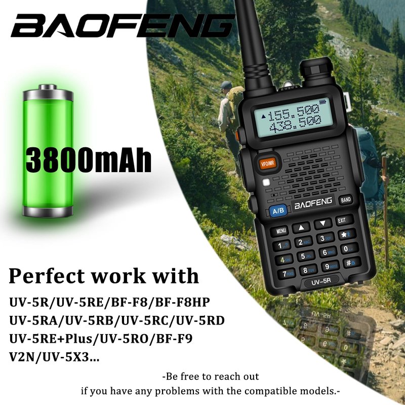 BAOFENG 2 Pack BF-F8HP Battery BL-5 Extended 3800mAh Large Capacity Camo Li-ion Batter for GMRS Radio UV-5R Series